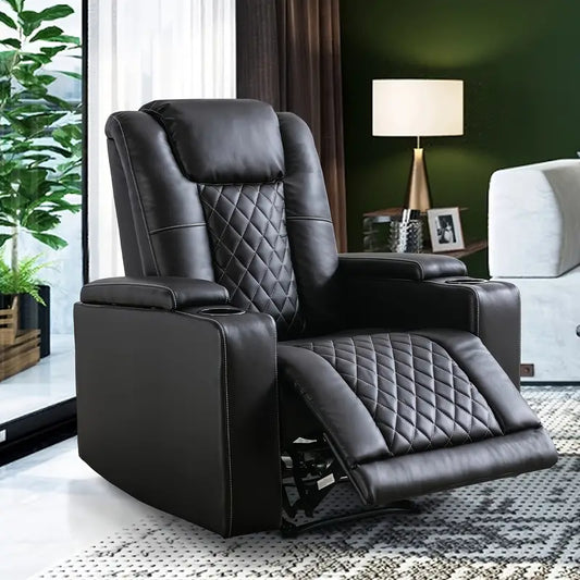 CD0240BF51D-U011 Power Recliner Chair, PU Leather Electric Home Theater Seating with USB Ports and Cup Holders