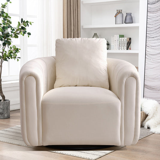 ZY8320S-BE Swivel Accent Chair with Velvet Fabric, Comfy Round Swivel Chair with Plump Pillow