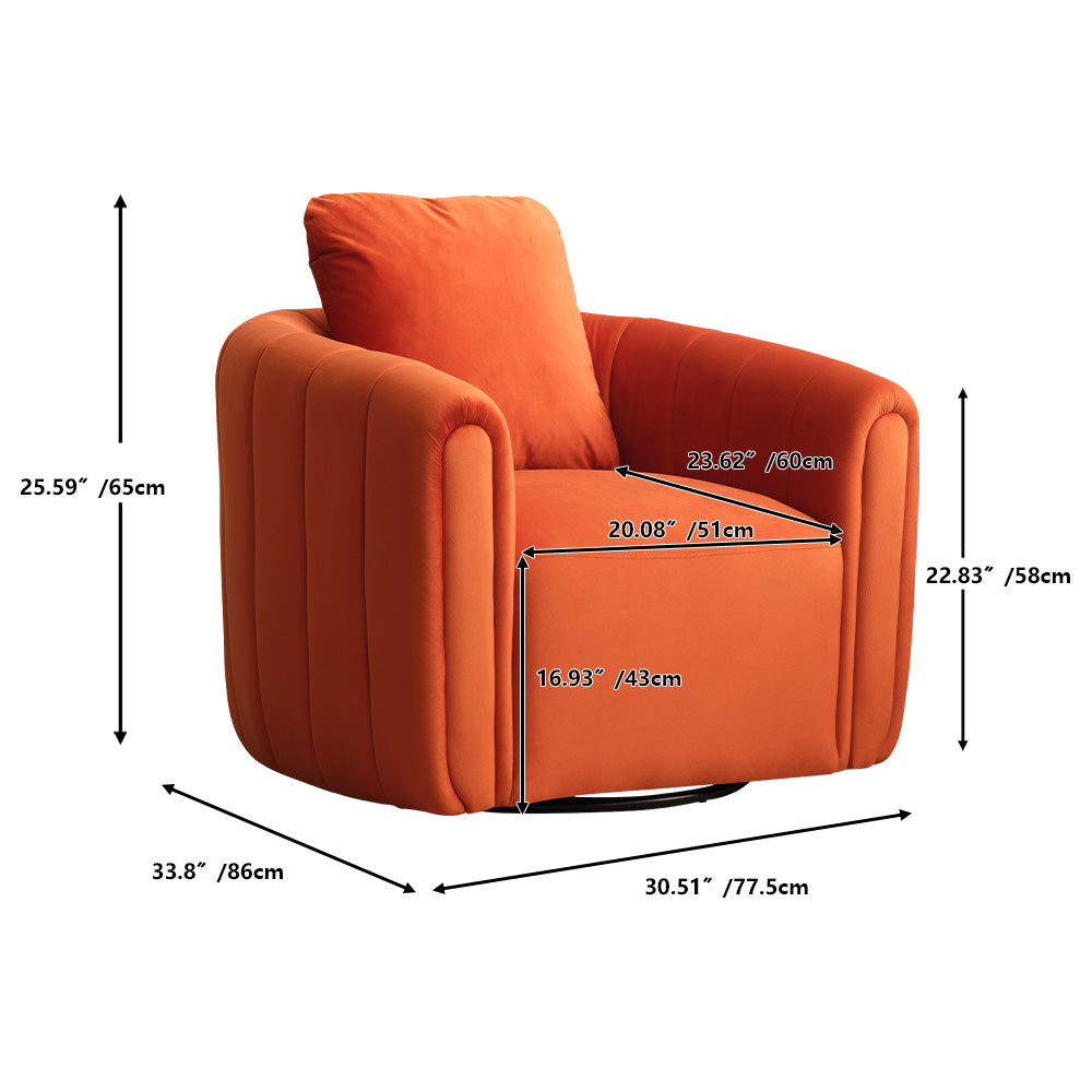 ZY8320S-OG Swivel Accent Chair with Velvet Fabric, Comfy Round Swivel Chair with Plump Pillow