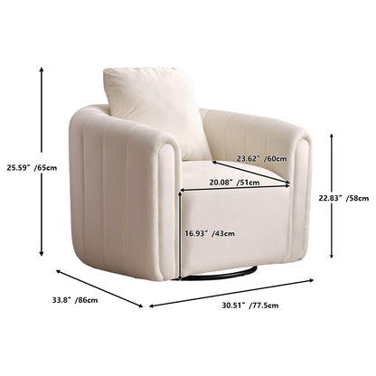 ZY8320S-BE Swivel Accent Chair with Velvet Fabric, Comfy Round Swivel Chair with Plump Pillow