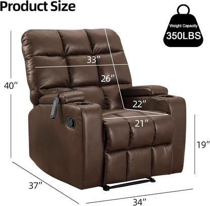 CR9757OF51D-U023  U372 PU Leather Manual Recliner Chair, Massage Reclining Single Sofa Chair with Cup Holders