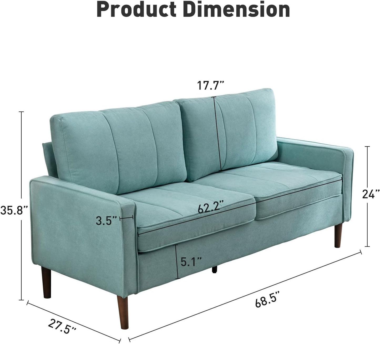 SS0002A63D 68” Loveseat Sofa, Mid Century Modern Love Seat Couches for Living Room