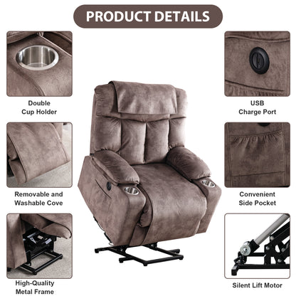 CD0150EF21D-D099M Power Lift Chair Recliner for Elderly, Massage Recliners with Heat,For tall men, Red Brown