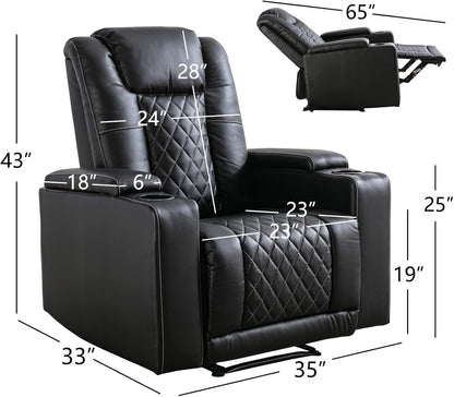 CD0240BF51D-U011 Power Recliner Chair, PU Leather Electric Home Theater Seating with USB Ports and Cup Holders