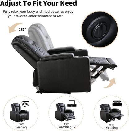 CD0240BF51D-U011 Power Recliner Chair, PU Leather Electric Home Theater Seating with USB Ports and Cup Holders