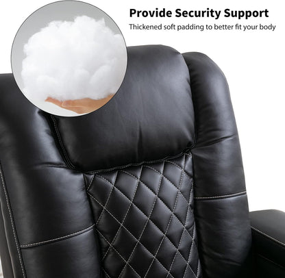 CD0240BF51D-U011 Power Recliner Chair, PU Leather Electric Home Theater Seating with USB Ports and Cup Holders