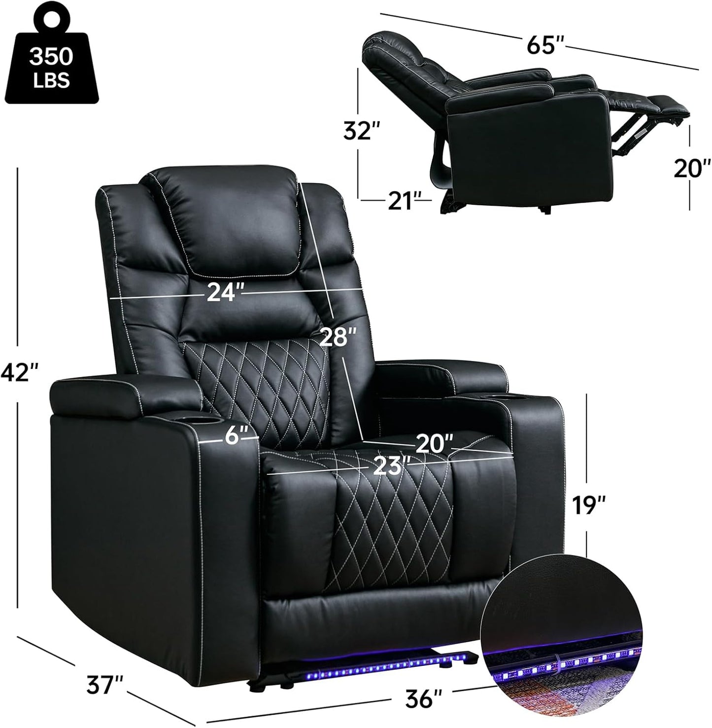 CD0125DF51D-U011  Power Recliner, Home Theater Seat with Led Lights, Living Room Chair, Black