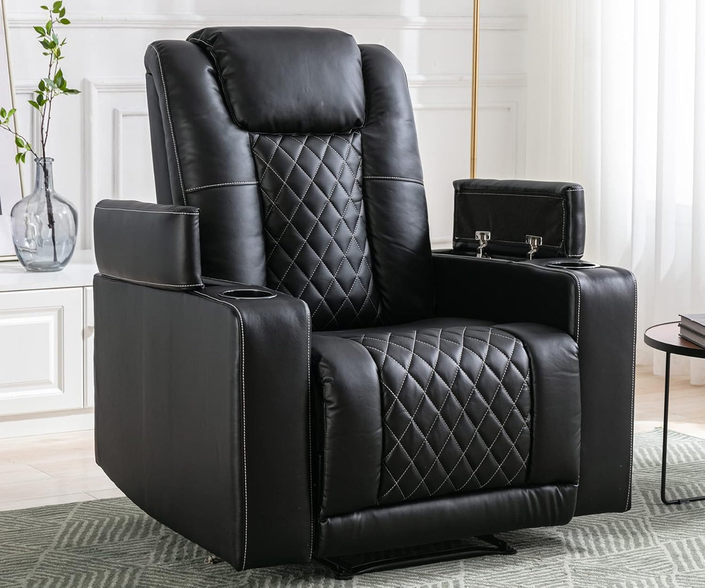 CD0240BF51D-U011 Power Recliner Chair, PU Leather Electric Home Theater Seating with USB Ports and Cup Holders