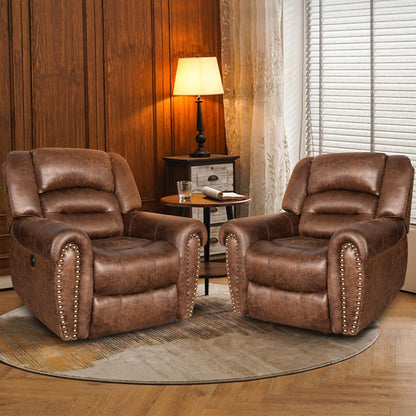 CD9878ZF51D-J146M Power Recliner Chair PU Leather, Classic Single Sofa Home Theater Recliner Seating W/USB Port, Nut Brown