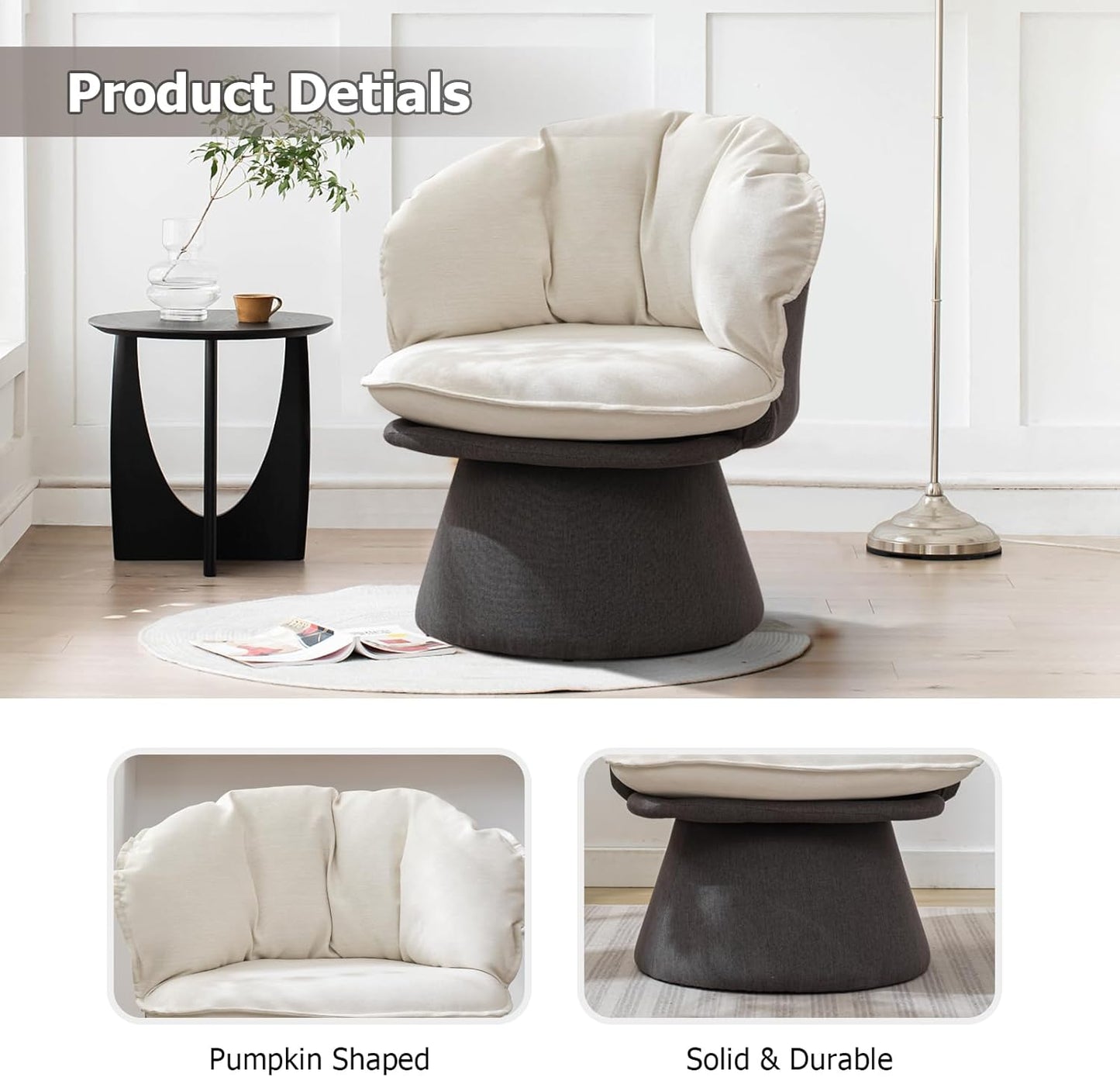 CS067AF61N-BE1 Swivel Accent Chair, Mid Century Modern Armless Chairs