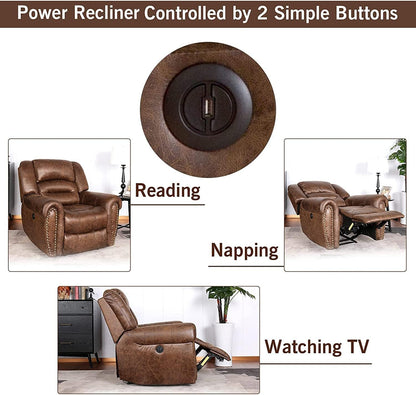 CD9878ZF51D-J146M Power Recliner Chair PU Leather, Classic Single Sofa Home Theater Recliner Seating W/USB Port, Nut Brown