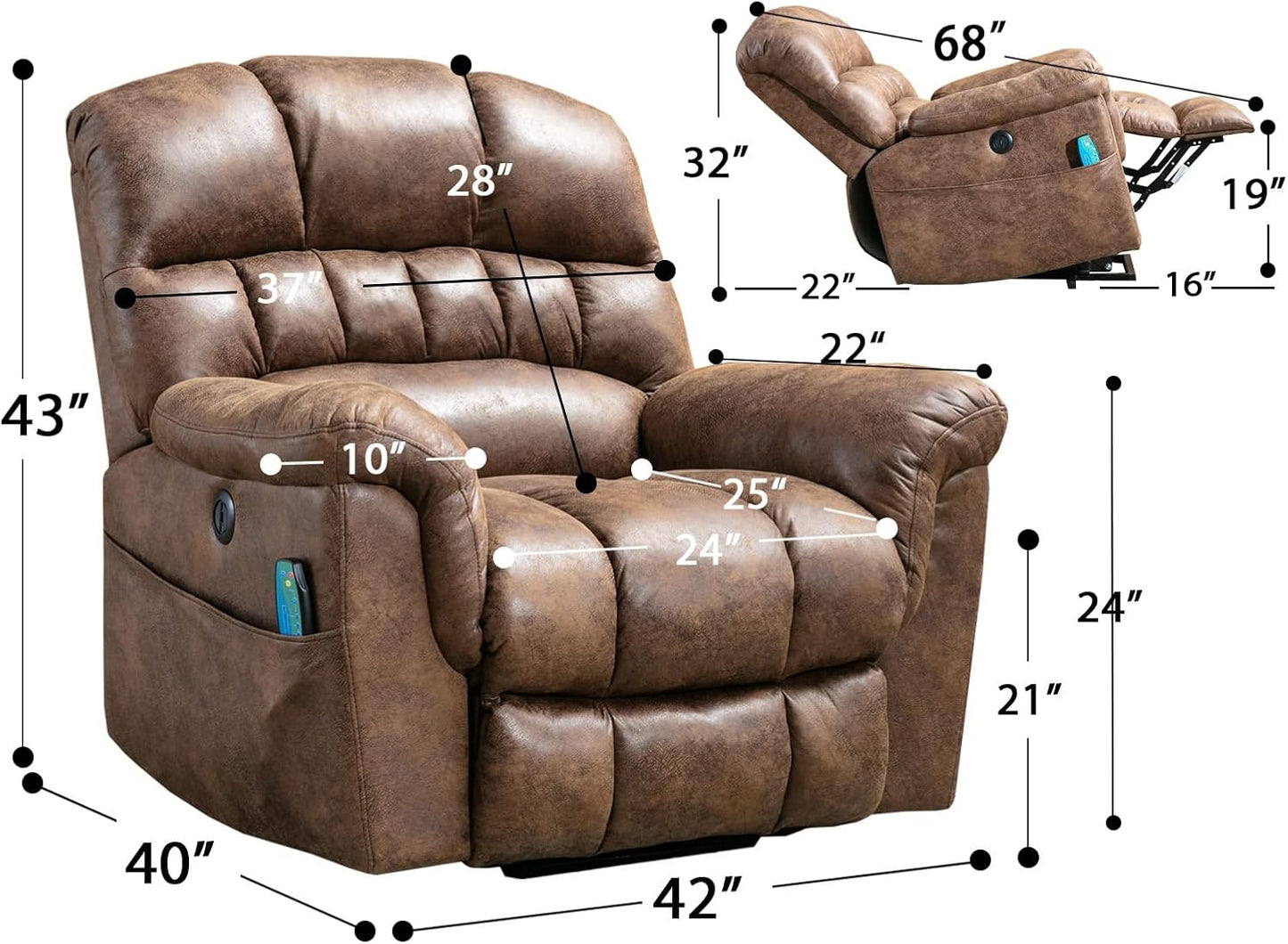 CD0212BF21D-J143M Large Power Lift Recliner Chairs with Massage and Heat for Elderly Big People