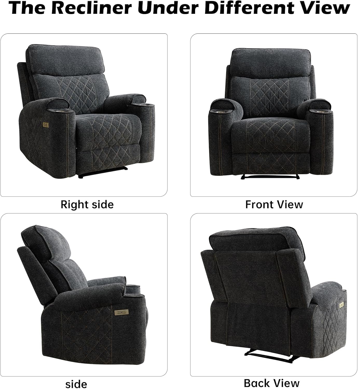 CD045AF51D-C773 Classic Power Recliner Chair, Overstuffed Electric Recliners with Double Layer Backrest and Cup Holders