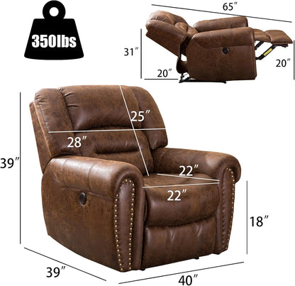 CD9878ZF51D-J146M Power Recliner Chair PU Leather, Classic Single Sofa Home Theater Recliner Seating W/USB Port, Nut Brown