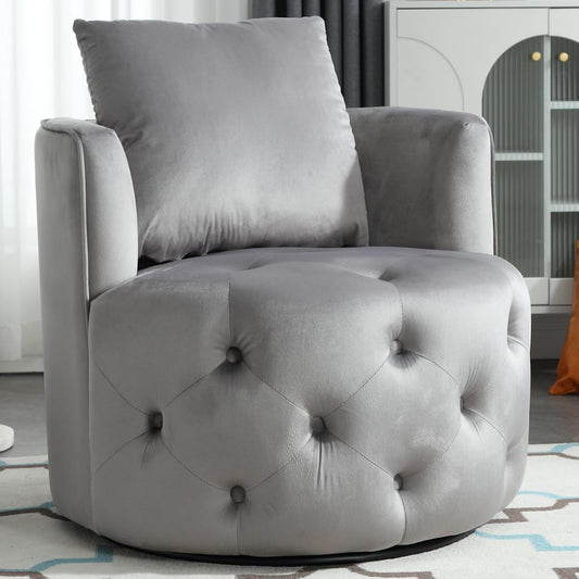 CS078AF61D-DG Swivel Barrel Chair with Velvet Fabric, Swivel Accent Chair Modern Chair with Plump Pillow