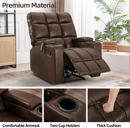 CR9757OF51D-U023  U372 PU Leather Manual Recliner Chair, Massage Reclining Single Sofa Chair with Cup Holders