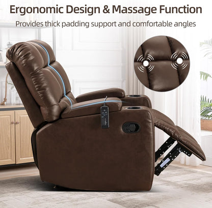 CR9757OF51D-U023  U372 PU Leather Manual Recliner Chair, Massage Reclining Single Sofa Chair with Cup Holders