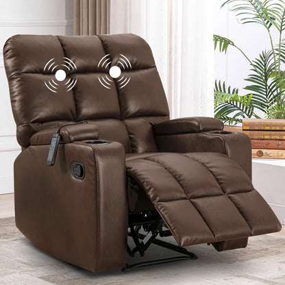 CR9757OF51D-U023  U372 PU Leather Manual Recliner Chair, Massage Reclining Single Sofa Chair with Cup Holders