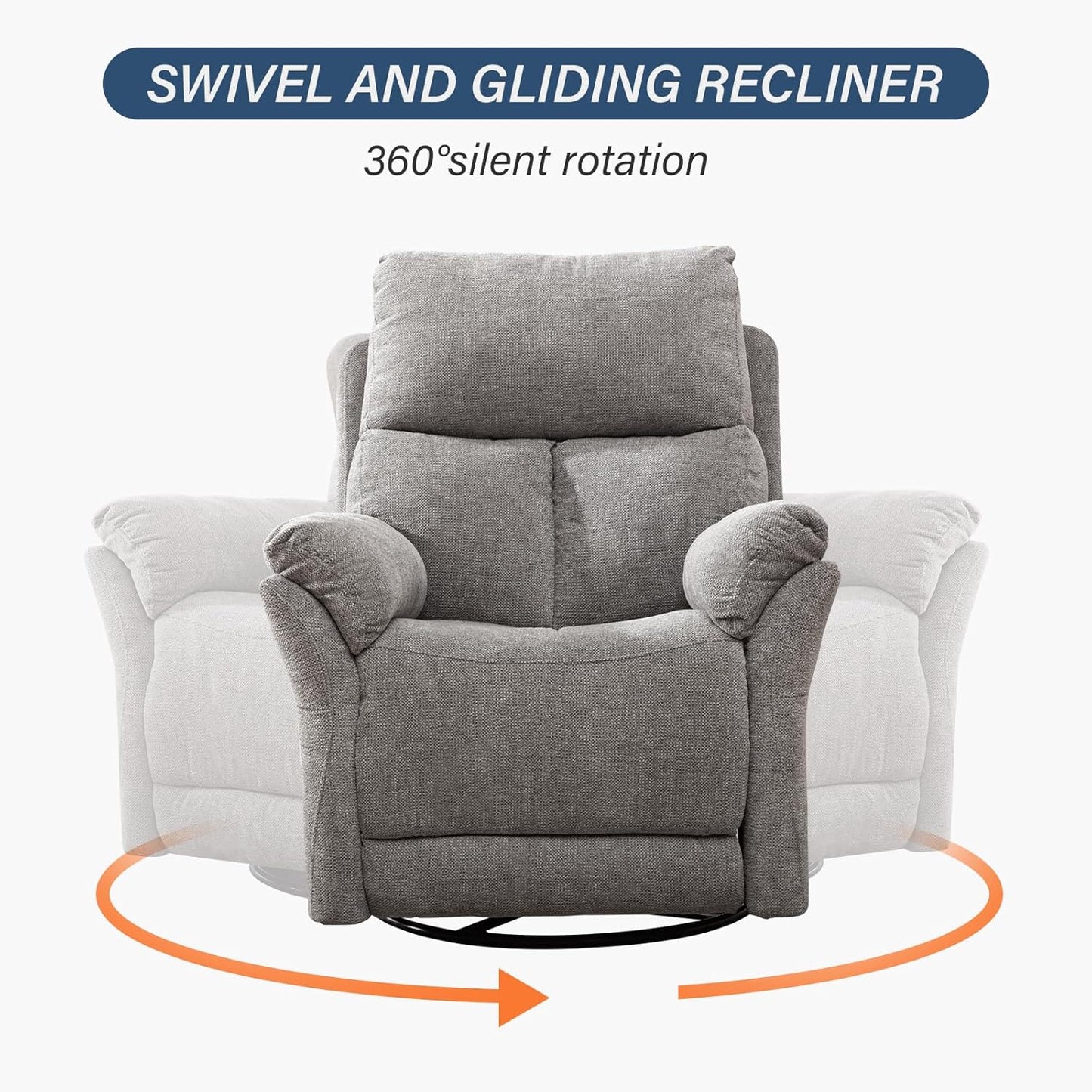 CR6488HF71D-C773 Swivel Rocker Recliner Chair, Manual Fabric Glider Nursery Recliner Chair