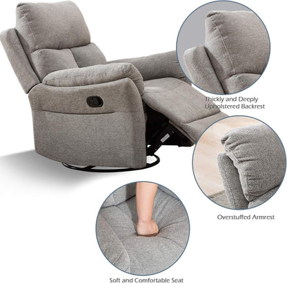 CR6488HF71D-C773 Swivel Rocker Recliner Chair, Manual Fabric Glider Nursery Recliner Chair