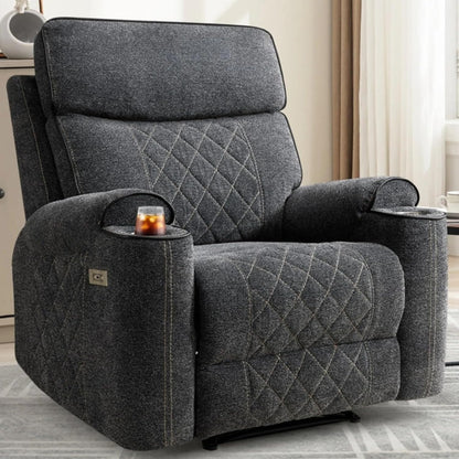 CD045AF51D-C773 Classic Power Recliner Chair, Overstuffed Electric Recliners with Double Layer Backrest and Cup Holders