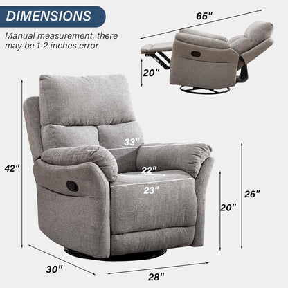 CR6488HF71D-C773 Swivel Rocker Recliner Chair, Manual Fabric Glider Nursery Recliner Chair