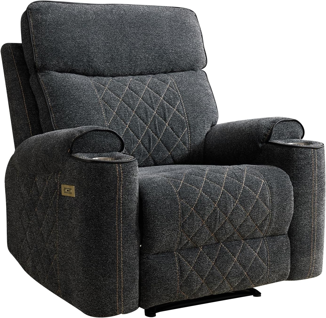 CD045AF51D-C773 Classic Power Recliner Chair, Overstuffed Electric Recliners with Double Layer Backrest and Cup Holders