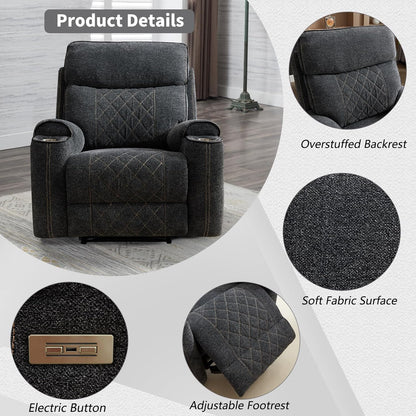 CD045AF51D-C773 Classic Power Recliner Chair, Overstuffed Electric Recliners with Double Layer Backrest and Cup Holders