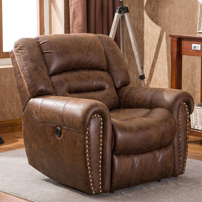 CD9878ZF51D-J146M Power Recliner Chair PU Leather, Classic Single Sofa Home Theater Recliner Seating W/USB Port, Nut Brown